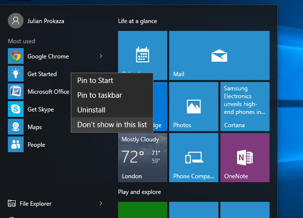 Start menu 9 | Windows 10 Start Menu: Things you might not know | Bond High Plus
