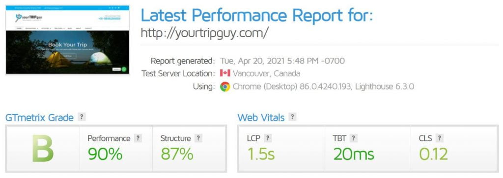 yourtripguy gtmetrix after | Improve Website Speed: Case Study of yourtripguy.com | Bond High Plus